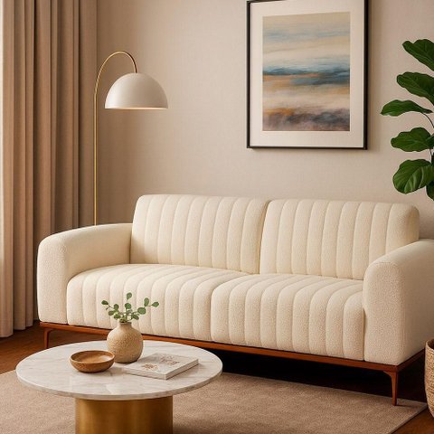 Sofá Cocie 3 Lugares 230cm Off White Fibra Sintética Sofá Home