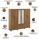 Ver imagem 5 de Guarda Roupa Casal com Espelho 6 Portas 6 Gavetas 248cm Madeira Maciça Zahav F06 Freijó - Lyam Decor