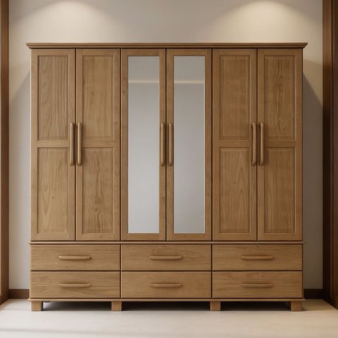 Guarda Roupa Casal com Espelho 6 Portas 6 Gavetas 248cm Madeira Maciça Zahav F06 Freijó - Lyam Decor
