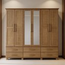 Ver imagem 1 de Guarda Roupa Casal com Espelho 6 Portas 6 Gavetas 248cm Madeira Maciça Zahav F06 Freijó - Lyam Decor