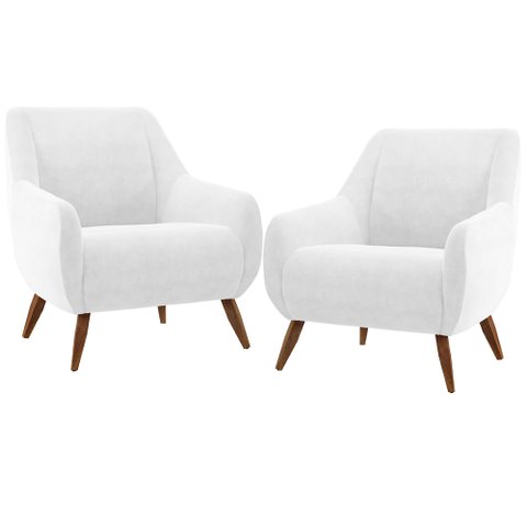 Kit 02 Poltronas Decorativa Fixa Pés de Madeira Paloma D02 Corano Branco C-12 - Lyam Decor