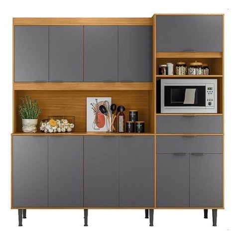 Cozinha Kit Completa Compacta 11 Portas 2 Gavetas Bahamas - Jequetibá Cinza