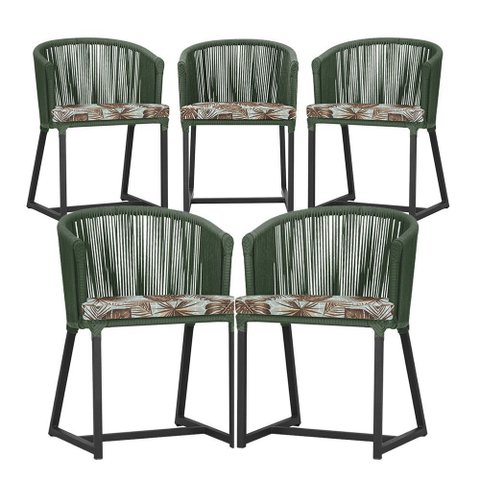 5 Cadeiras de Jantar Área Noronha em Alumínio com Pintura Preta Corda Náutica E6 Trama Original