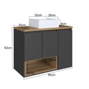 Ver imagem 4 de Conjunto Banheiro Gabinete Suspenso com Cuba 3 Portas e Nicho 80cm Mel/Grafite Cecilia