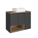 Ver imagem 2 de Conjunto Banheiro Gabinete Suspenso com Cuba 3 Portas e Nicho 80cm Mel/Grafite Cecilia