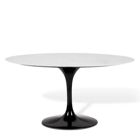 Mesa de Jantar Saarinen Oval 137x90 Cm Mármore Carrara Base Preta Linn Design Mesa de Jantar Saarine