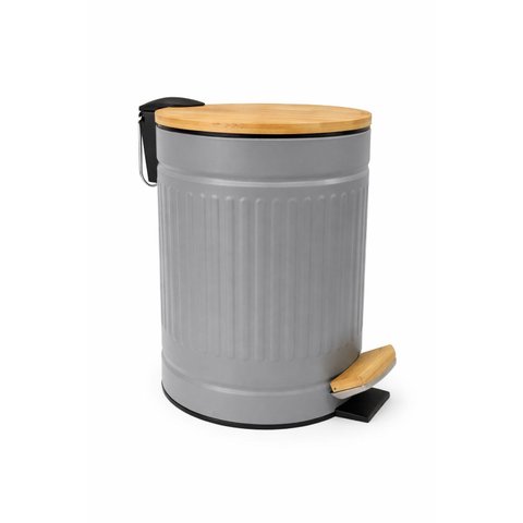 Lixeira com Tampa e Pedal de Bambu 3 Litros Fluted 17x24cm Jolitex - Cinza