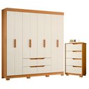 Ver imagem 1 de Guarda Roupa Casal + Cômoda Doble Sole 8 Portas de Bater 4 Gavetas MDP Cinamomo Off White