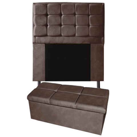 Kit Cabeceira + Calçadeira Baú Copenhague Solteiro 100cm Suede - Ecotec Decor:Marrom