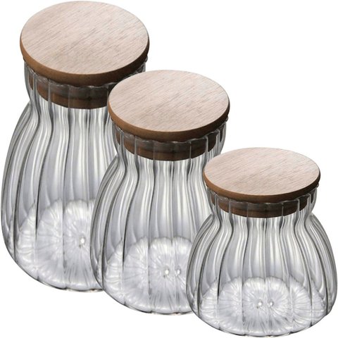 Kit 3 Pote Hermético de Vidro com Tampa Bambu 450ml 700ml 1l