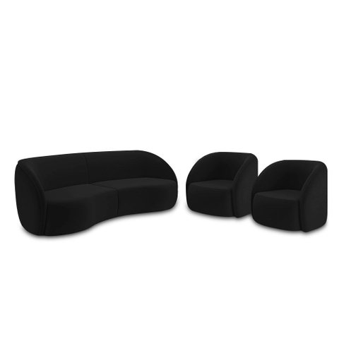 Conjunto Sofá Sala de Estar Bipartido 288cm e 2 Poltronas Clarke Veludo Preto G45 - Gran Belo