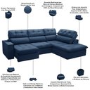Ver imagem 3 de Sofá 4 Lugares Retrátil Reclinável Chaise Direito 288cm Solin F04 Veludo Azul - Lyam Decor
