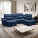 Ver imagem 3 de Sofá 4 Lugares Retrátil Reclinável Chaise Direito 288cm Solin F04 Veludo Azul - Lyam Decor
