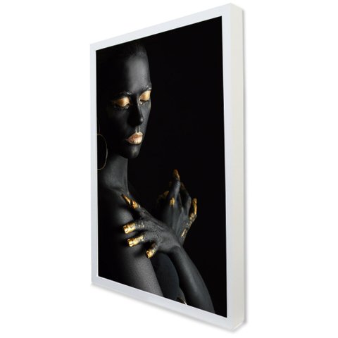 Quadro Decorativo Caixa Mulher Fashion Tacolado Moldura Caixa 3cm Branca sem Vidro 80 X 120cm