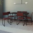 Ver imagem 1 de Mesa Jantar Paraty 150cm Tampo Preto com Cadeiras 6 Cadeiras Angra Estofadas Preta e Marrom Preto