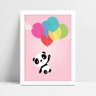 Quadro menina menino panda bexigas coloridas - Rosa Pink - 1