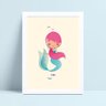 Quadro Decorativo Infantil desenho sereia cabelo rosa - Creme - 1