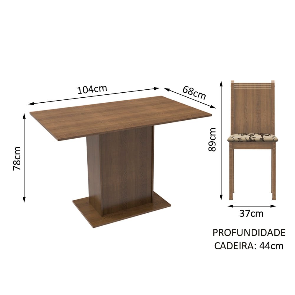 Conjunto Sala de Jantar Madesa Luana Mesa Tampo de Madeira com 4 Cadeiras Rustic/Bege Marrom Cor:Rus - 3