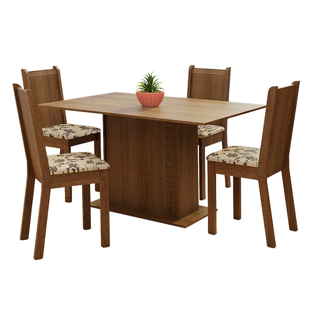 Conjunto Sala de Jantar Madesa Luana Mesa Tampo de Madeira com 4 Cadeiras Rustic/Bege Marrom Cor:Rus - 2