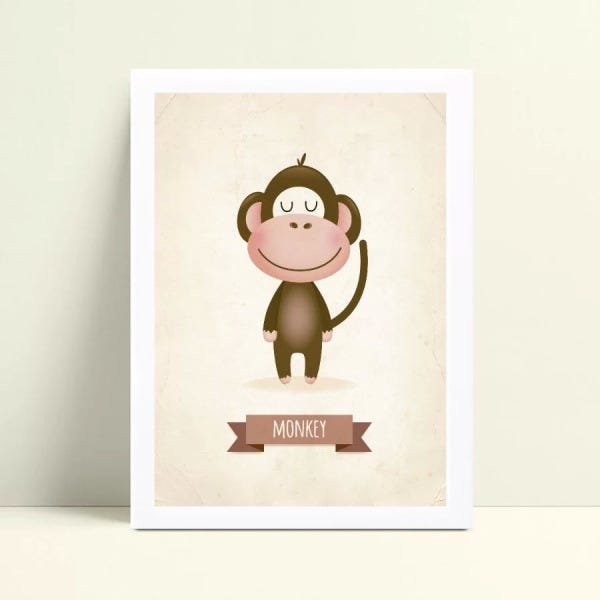 Quadro Poster Infantil macaco desenho