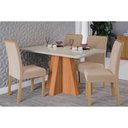 Ver imagem 1 de Conjunto: Mesa de Cozinha Maitê Tampo Madeirado C/ Vidro 130x80cm e 4 Cadeiras Fernanda Cinamomo/