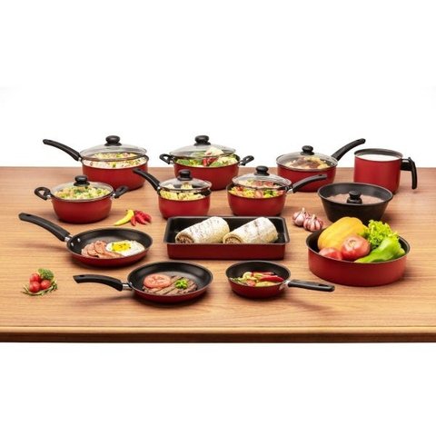 Conjunto de Panelas Antiaderente Vermelho 13 Peças Completo