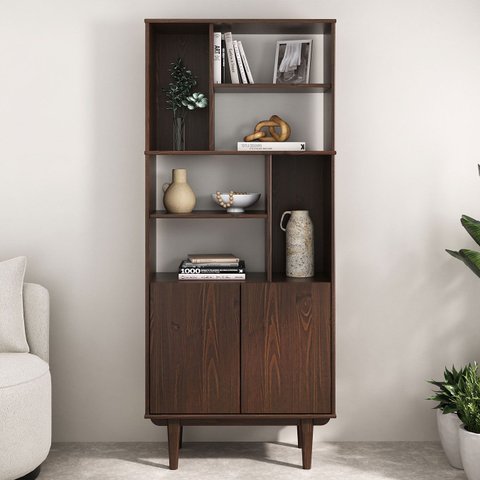 Estante Vertical Livreiro Pés Palito 6 Nichos Madeira Imbuia Simona Idimex