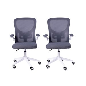 Kit 02 Cadeiras Escritório Rodizio Office Bytes Cinza