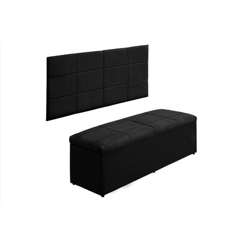 Kit Cabeceira e Calçadeira Raissa 100 cm Suede Preto