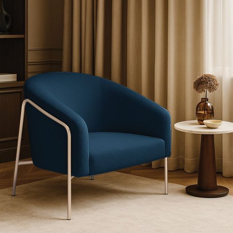Poltrona Sala Industrial Alta Champanhe Stella Bouclê Azul M D03 - D’Rossi