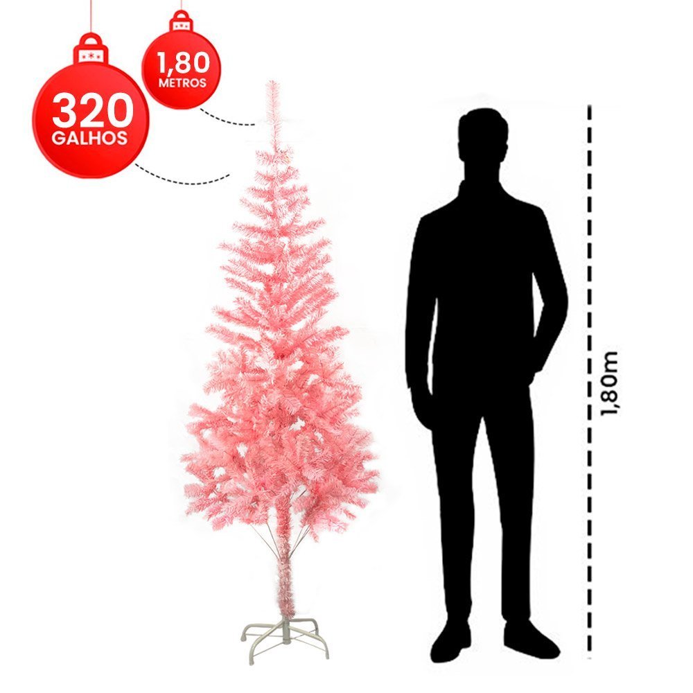 Árvore de Natal Rosa Com 320 Galhos - 1,50m