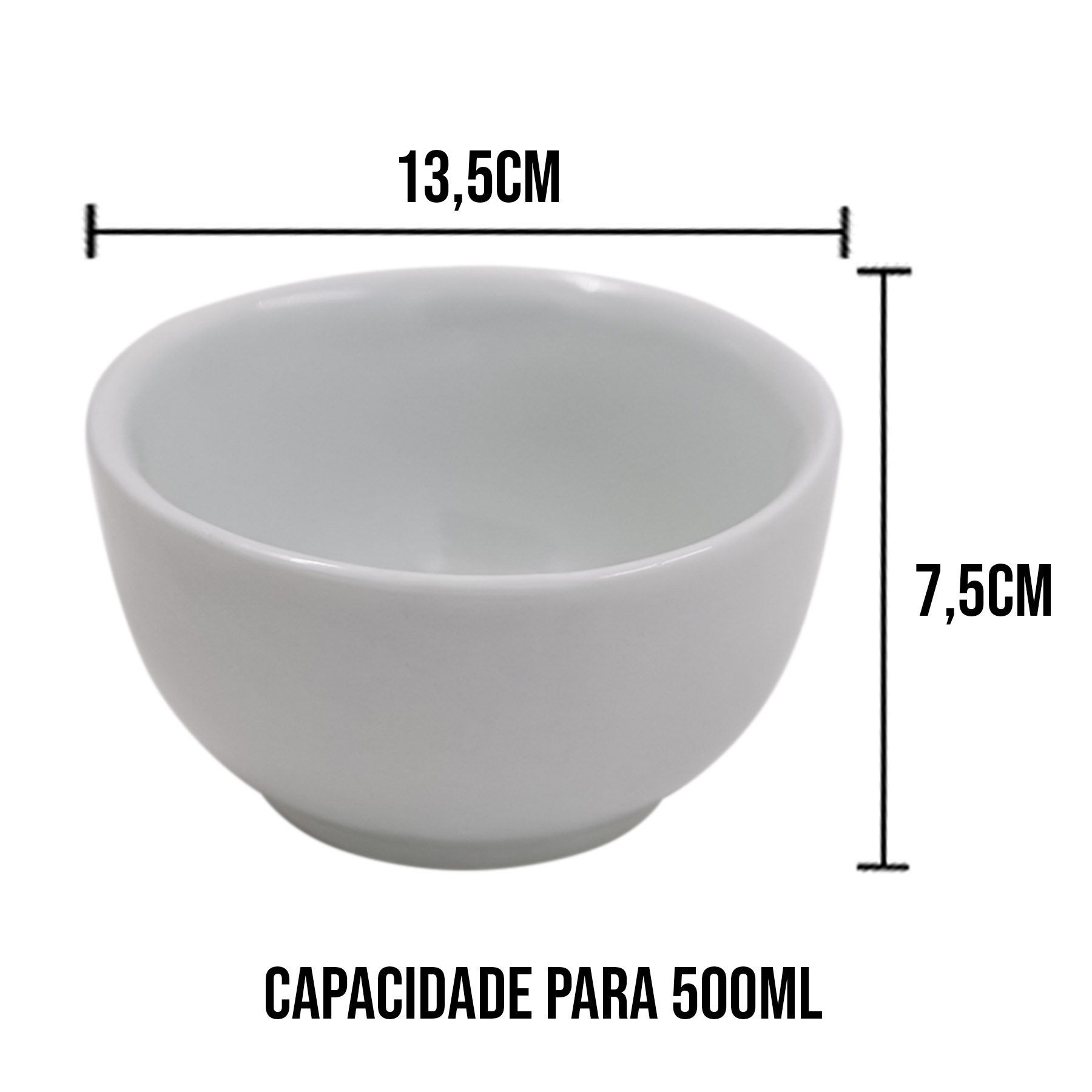 Kit 2 Tigela Cumbuca Porcelana Branca 500ml Sopas Caldos Feijoada Refratário Açaí Feijoada Feijão Am - 2