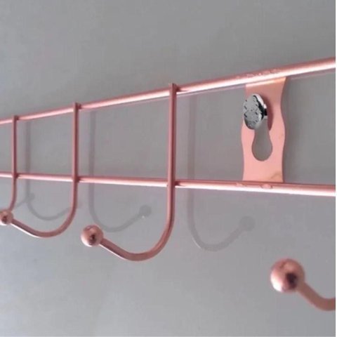 Cabideiro de Parede Rose Gold Suporte Aramado 8 Ganchos Organizador Guarda Roupas Toalhas Multiuso U