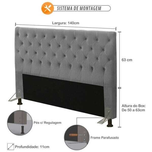 Cabeceira Cama Box Casal 140cm Cristal Suede Cinza - JS Móveis - 3