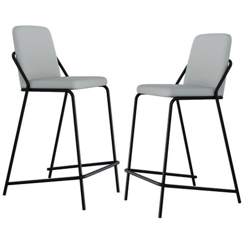 Kit 2 Banquetas Altas C01 Courino Saturno Off White Assento Estofado com Encosto Preto Lyam Decor