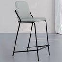 Ver imagem 6 de Kit 2 Banquetas Altas C01 Courino Saturno Off White Assento Estofado com Encosto Preto Lyam Decor
