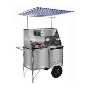 Carrinho de Cachorro Quente e Lanche Inox com Toldo e Rodas Pneumáticas Cefaz
