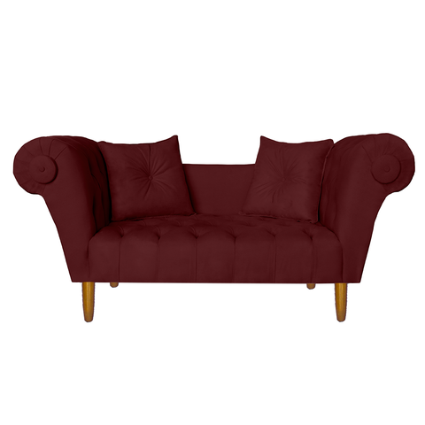 Namoradeira Recamier Sofá Decorativo 02 Lugares Dubai Suede Vermelho Bordo - Incasa Decor