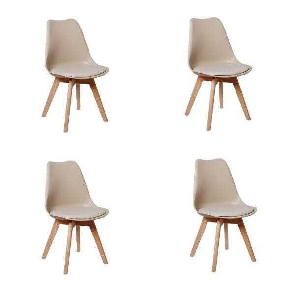 Kit 4 Cadeiras Eames Wood Leda Design - Nude
