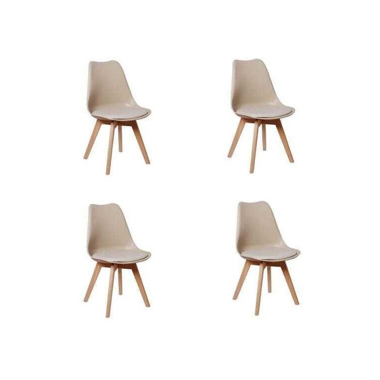 Kit 4 Cadeiras Eames Wood Leda Design - Nude