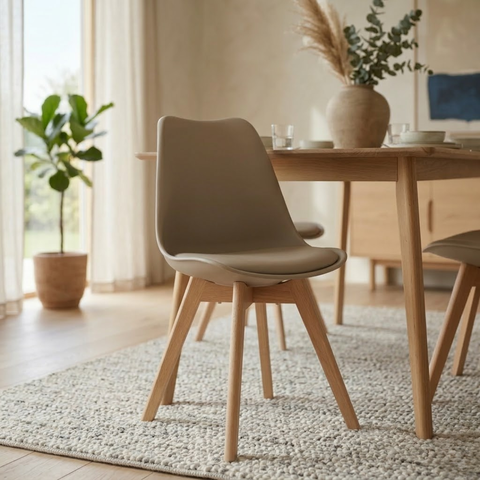 Kit 4 Cadeiras Eames Wood Leda Design - Nude