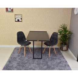 Kit Mesa Dobrável Retrátil 120x75 Preta + 2 Cadeiras Charles Eames Botonê - Preta - 2