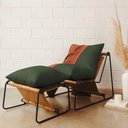 Ver imagem 2 de Kit Poltrona com Puff Turim Base Aço Preto Recouro Camel Poliéster Verde Musgo - Nexta Casa