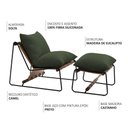 Ver imagem 3 de Kit Poltrona com Puff Turim Base Aço Preto Recouro Camel Poliéster Verde Musgo - Nexta Casa