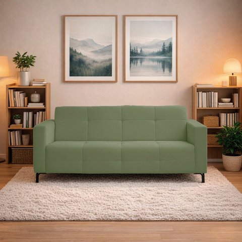 Sofá 3 Lugares Living Sala de Estar 180cm Bento em Aço Veludo K01 - D’Rossi