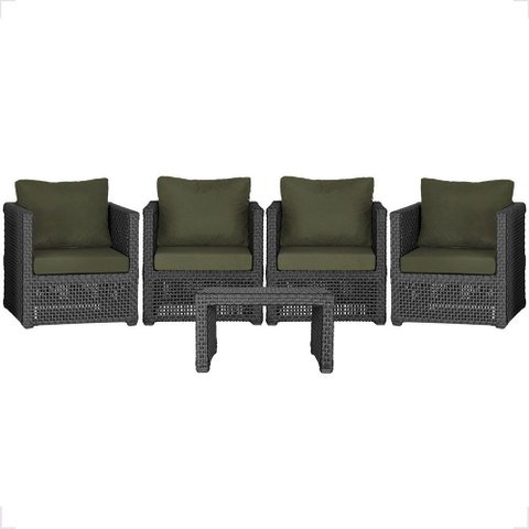 Mesa Centro e 4 Poltronas Madri Corda Náutica Estofado 13 Trama Original