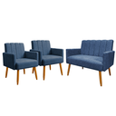 Ver imagem 2 de Conjunto Namoradeira + 2 Poltronas Decorativas Nina Resistente Bouclé:Azul Marinho
