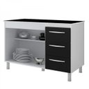 Ver mais imagens de Kit Balcão Gabinete Pia Armário Cozinha 120cm Camile Brc/Pto com Tampo Pto + Balcão para Cooktop