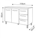 Ver imagem 3 de Kit Balcão Gabinete Pia Armário Cozinha 120cm Camile Brc/Pto com Tampo Pto + Balcão para Cooktop