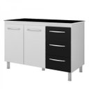 Ver imagem 5 de Kit Balcão Gabinete Pia Armário Cozinha 120cm Camile Brc/Pto com Tampo Pto + Balcão para Cooktop